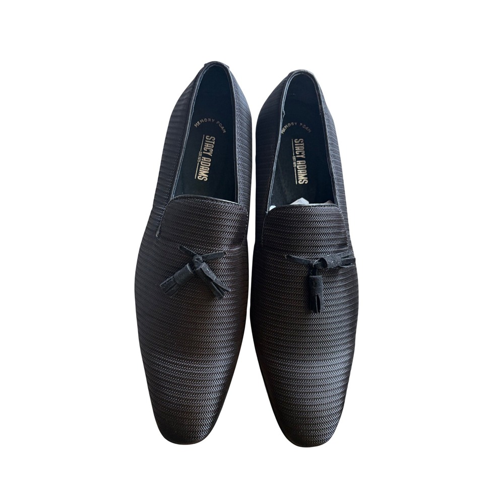 Stacy Adams Mens 25343-001 Black Textured Tassel Loafers Dress Shoes Size 12M